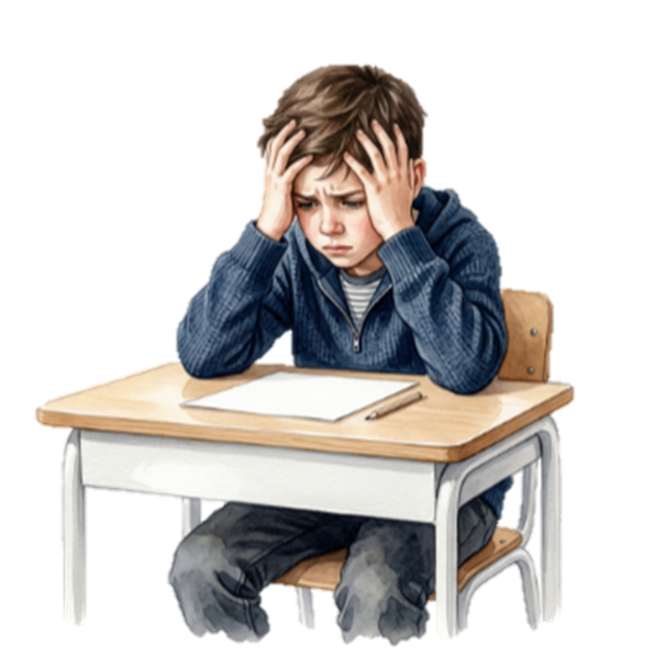 Enfant stressé face aux difficultés scolaires